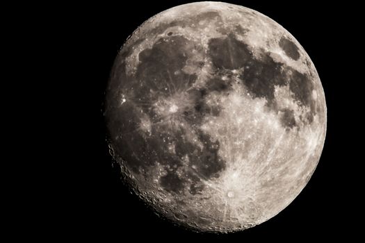 Moon closeup showing the details of the lunar surface.