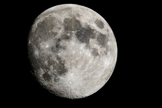 Moon closeup showing the details of the lunar surface.