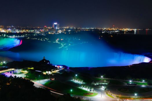 Fantastic Niagara Falls view with Colorful Lights at night, Canadian Falls, Ontario, Canada