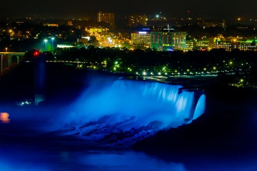 Fantastic Niagara Falls view with Colorful Lights at night, Canadian Falls, Ontario, Canada