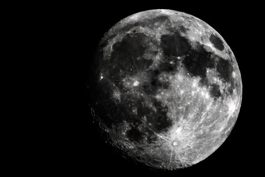 Moon closeup showing the details of the lunar surface.