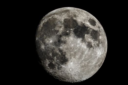 Moon closeup showing the details of the lunar surface.