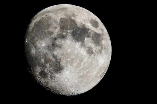 Moon closeup showing the details of the lunar surface.