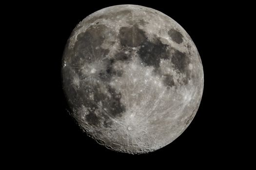 Moon closeup showing the details of the lunar surface.