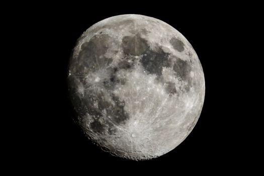 Moon closeup showing the details of the lunar surface.