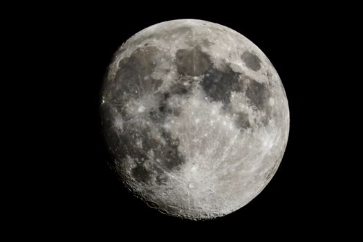 Moon closeup showing the details of the lunar surface.