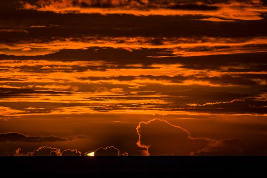 Fantastic sunset on the beach of Cortadura on Cadiz, Spain