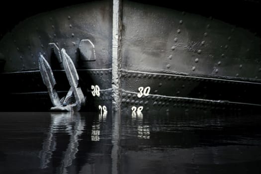 Bow of a ship in the open ocean