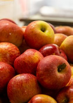 Fresh red and yellow apples at market