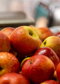 Fresh red and yellow apples at market