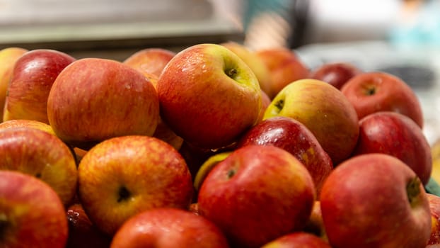 Fresh red and yellow apples at market