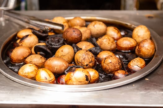 Taiwanese eggs boiled in tea with mushrooms