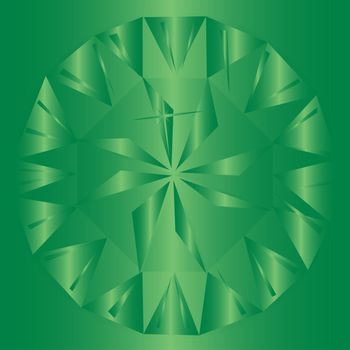 An emerald green background with facets and cuts of the gem