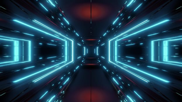 scifi space tunnel corridor with glowing shiny lights 3d illustration background, futuritic 3d rendering with nice glowing shine background