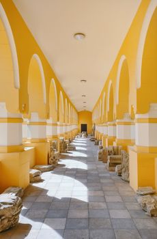 Passageway in Coronation Cathedral in Alba Carolina Citadel. Alba Iulia, Romania