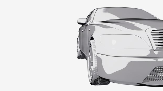 Grey car comic book 3D illustration isolated on white background