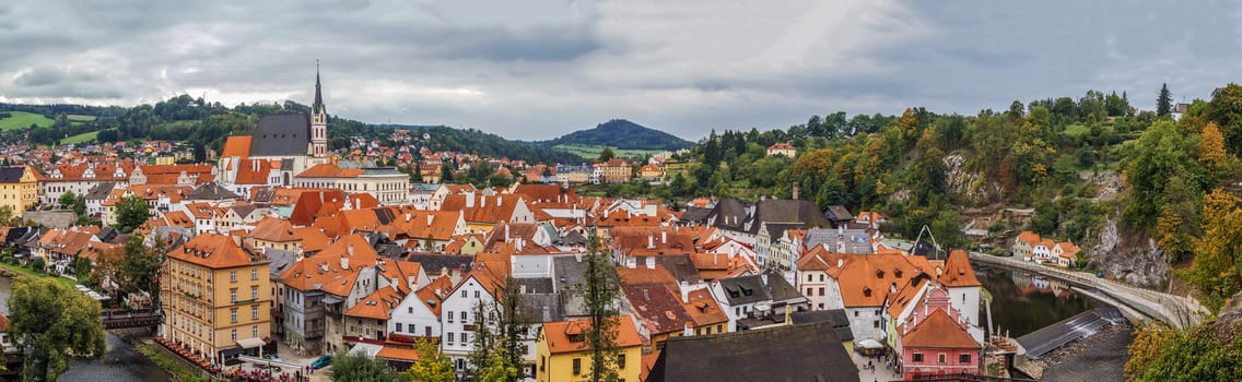 Panorama of Cesky Krumlov from castle hill, Czech republic