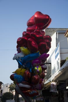 Balloons of cartoon heroes.Colorful figures