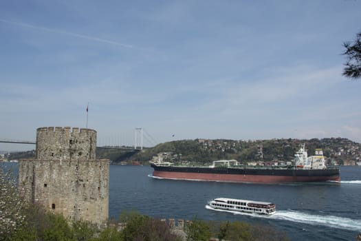 Istanbul throat. Rumeli Fortress. Watch the freight ships from the ramparts of the fortress
