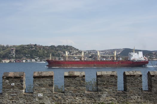 Istanbul throat. Rumeli Fortress. Watch the freight ships from the ramparts of the fortress