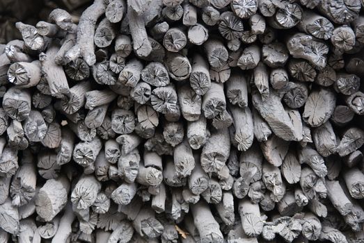 coal obtained by burning oak wood used as barbecue charcoal