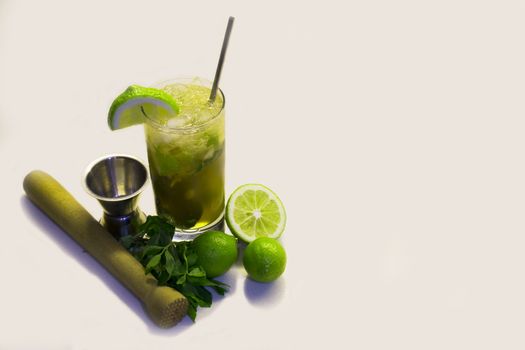 Mojito is a traditional Cuban highball.The mojito is a cocktail of five ingredients: white rum, sugar, lemon juice, soda water and mint