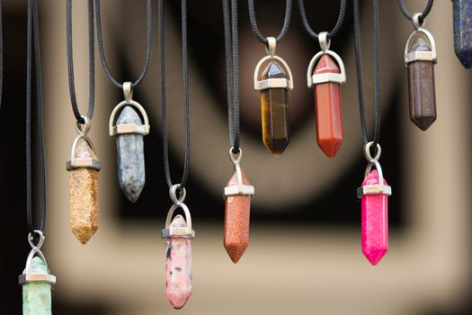 necklaces made of various precious mineral stones