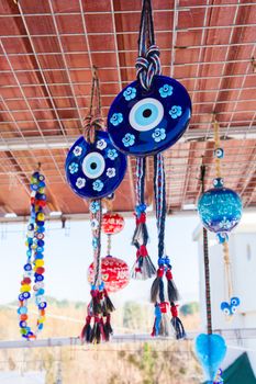 Evil eye bead souvenirs.broken glass is melted and shaped. In culture and religious belief, the figure of the eye is regarded as a powerful amulet protecting evil. It is a powerful talisman in Turkish culture.