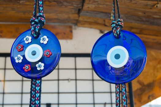 Evil eye bead souvenirs.broken glass is melted and shaped. In culture and religious belief, the figure of the eye is regarded as a powerful amulet protecting evil. It is a powerful talisman in Turkish culture.