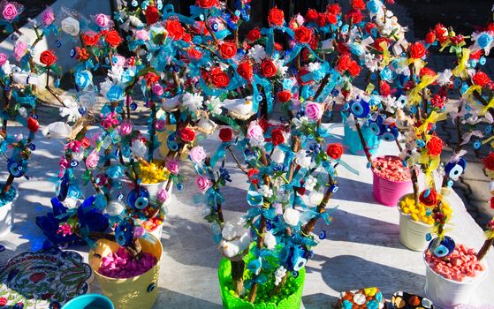 Evil eye bead souvenirs.broken glass is melted and shaped. In culture and religious belief, the figure of the eye is regarded as a powerful amulet protecting evil. It is a powerful talisman in Turkish culture.