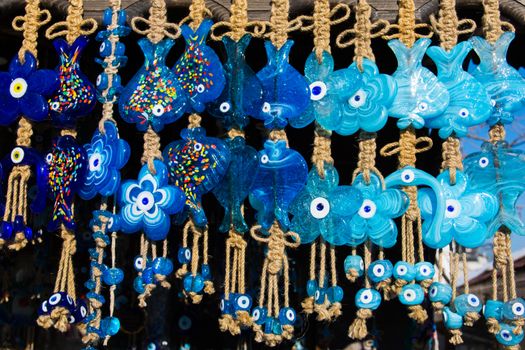 Evil eye bead souvenirs.broken glass is melted and shaped. In culture and religious belief, the figure of the eye is regarded as a powerful amulet protecting evil. It is a powerful talisman in Turkish culture.