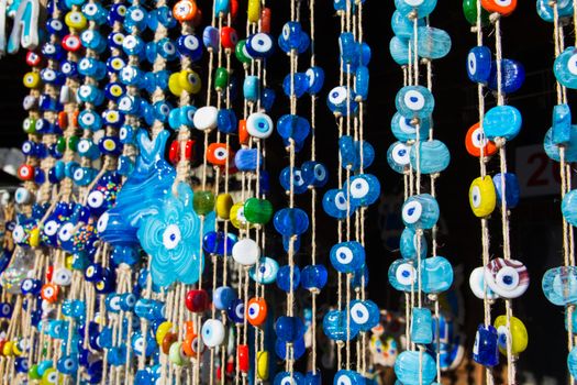 Evil eye bead souvenirs.broken glass is melted and shaped. In culture and religious belief, the figure of the eye is regarded as a powerful amulet protecting evil. It is a powerful talisman in Turkish culture.