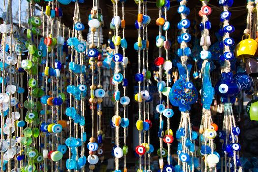 Evil eye bead souvenirs.broken glass is melted and shaped. In culture and religious belief, the figure of the eye is regarded as a powerful amulet protecting evil. It is a powerful talisman in Turkish culture.