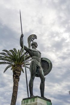 Achilleion palace, Corfu, Greece - August 24, 2018: Statue of Achilles in Achilleion palace in Corfu island, Greece.