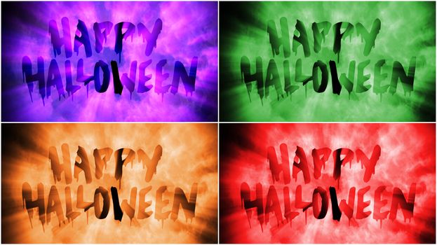 Four versions of Text only of words Happy Halloween