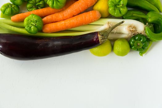 vegetable and fruit framework. harvest. winter and spring. healthy nutrition background of different vegetables on table. Organic food background. isolated white background. Top view. Free space for your text