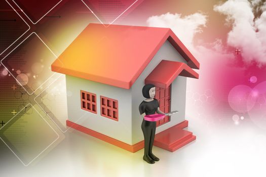 3d women with home and key