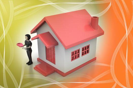 3d women with home and key