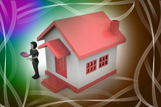 3d women with home and key