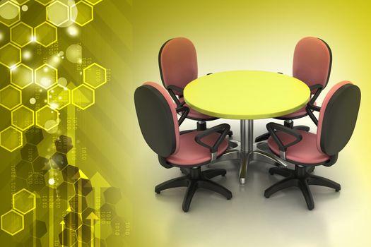 Conference round table and office chairs in meeting room