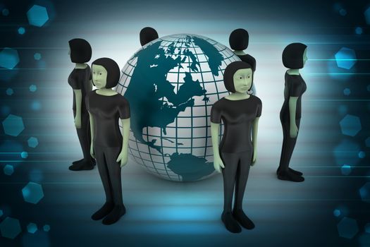 people around a globe representing social networking  