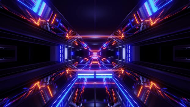 beautiful futuristic scifi space ship tunnel background 3d illustration 3d rendering, futuristic modern str ship hangar corridor wallpaper