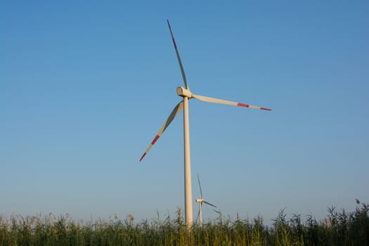 wind turbines for generating electricity. mechanical power turns into electricity