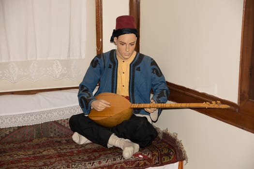 instrument(saz) playing model. Anatolian motif. old turkish tradition