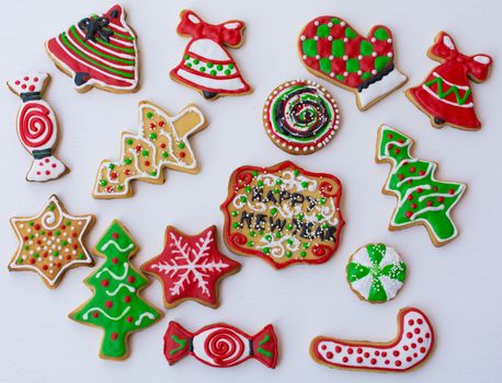 colorful christmas cookies. for the new year celebration. gingerbread and cinnamon biscuits
