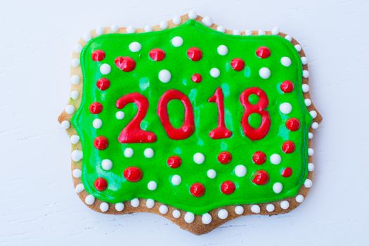 colorful christmas cookies. for the new year celebration. gingerbread and cinnamon biscuits. Year 2018