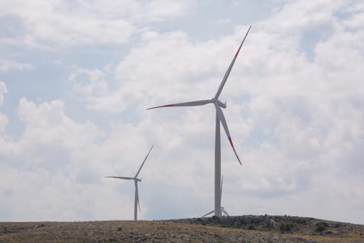 wind turbines for generating electricity. mechanical power turns into electricity