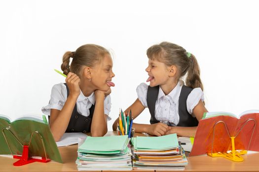 Classmates show each other language