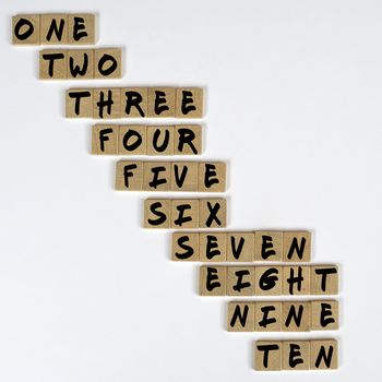 the numeration from one to ten on  wooden tiles