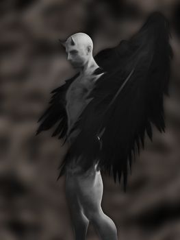 Illustration of the devil character in the dark - 3d rendering